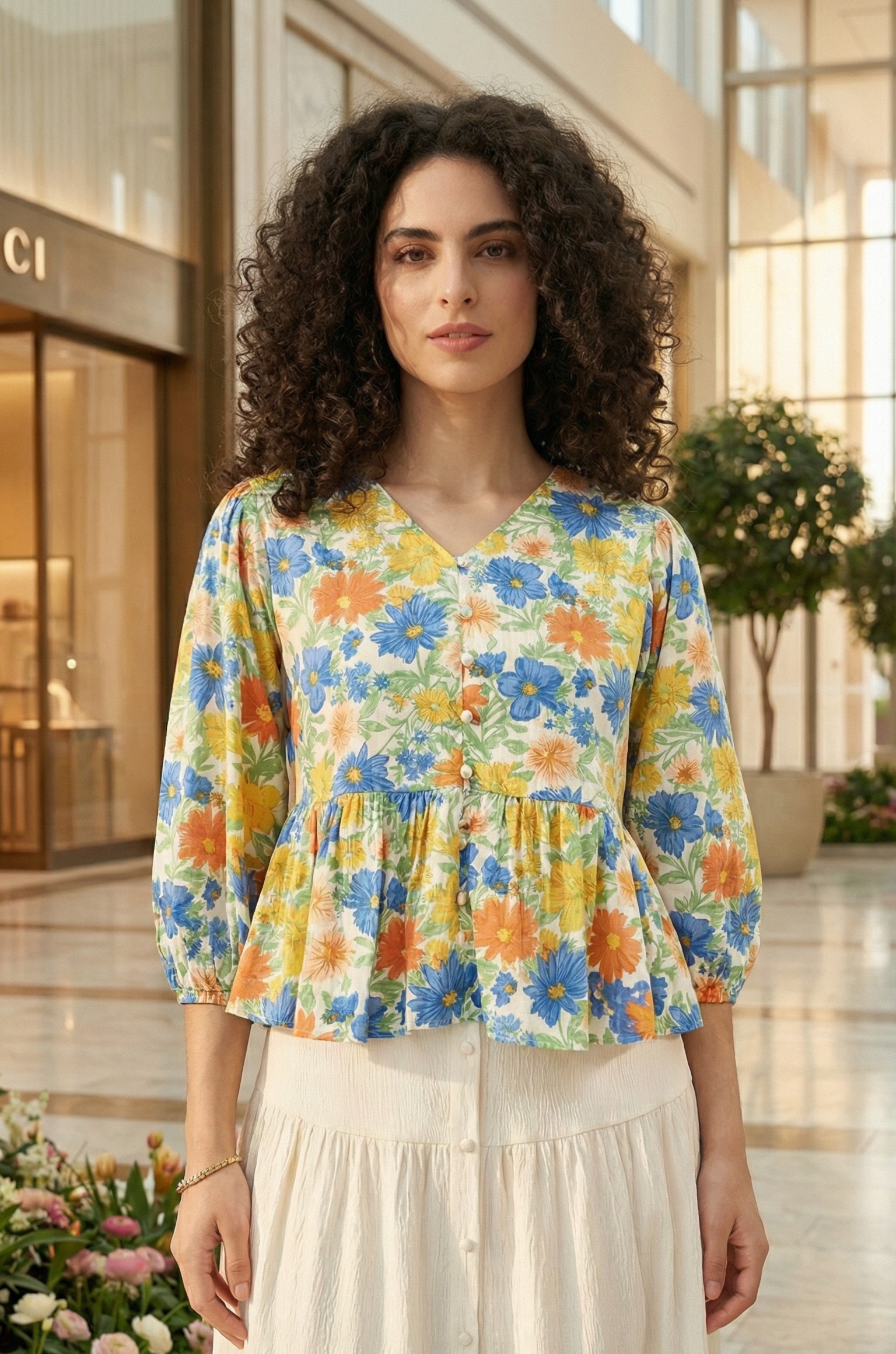 Floral Printed Rayon Peplum Top
