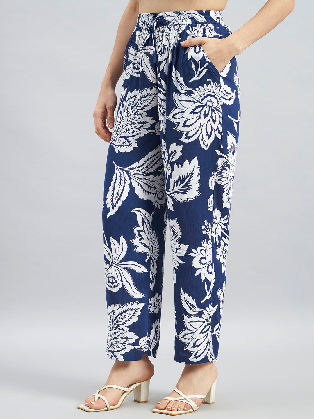 Navy Floral Viscose Flex Co-Ord Set With Relaxed Fit