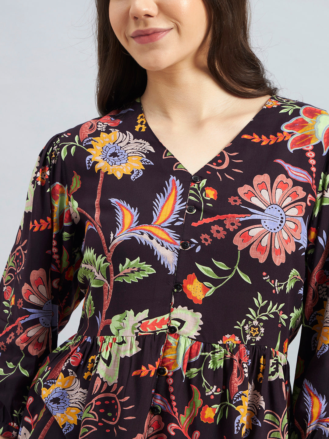 Floral Print Rayon Crepe Peplum Top