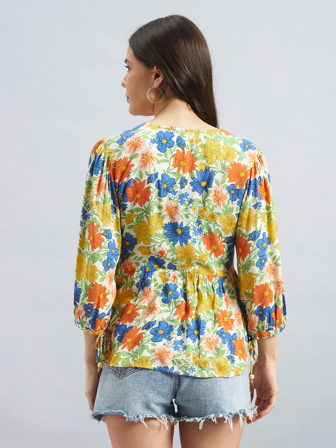 Floral Printed Rayon Peplum Top
