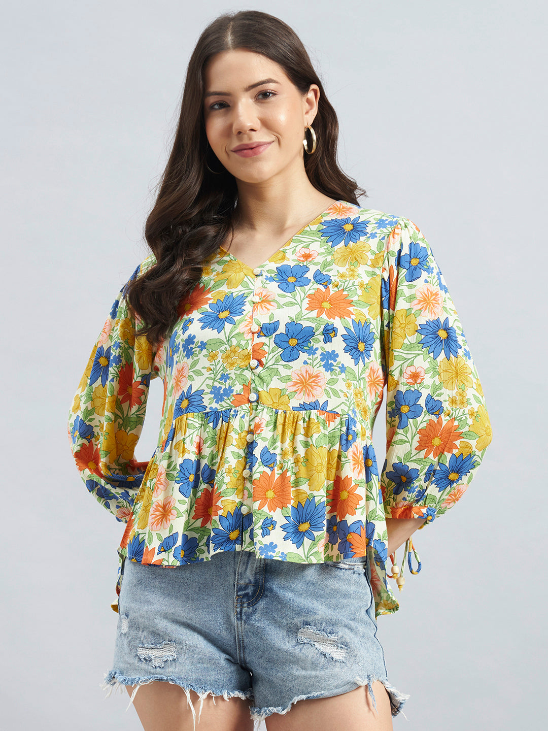 Floral Printed Rayon Peplum Top