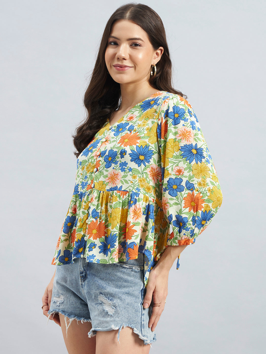 Floral Printed Rayon Peplum Top