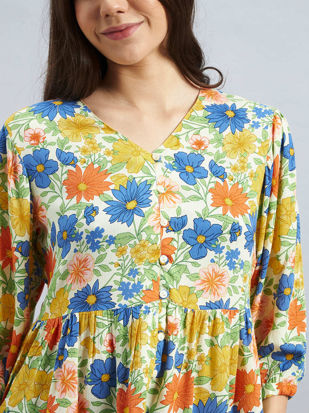 Floral Printed Rayon Peplum Top