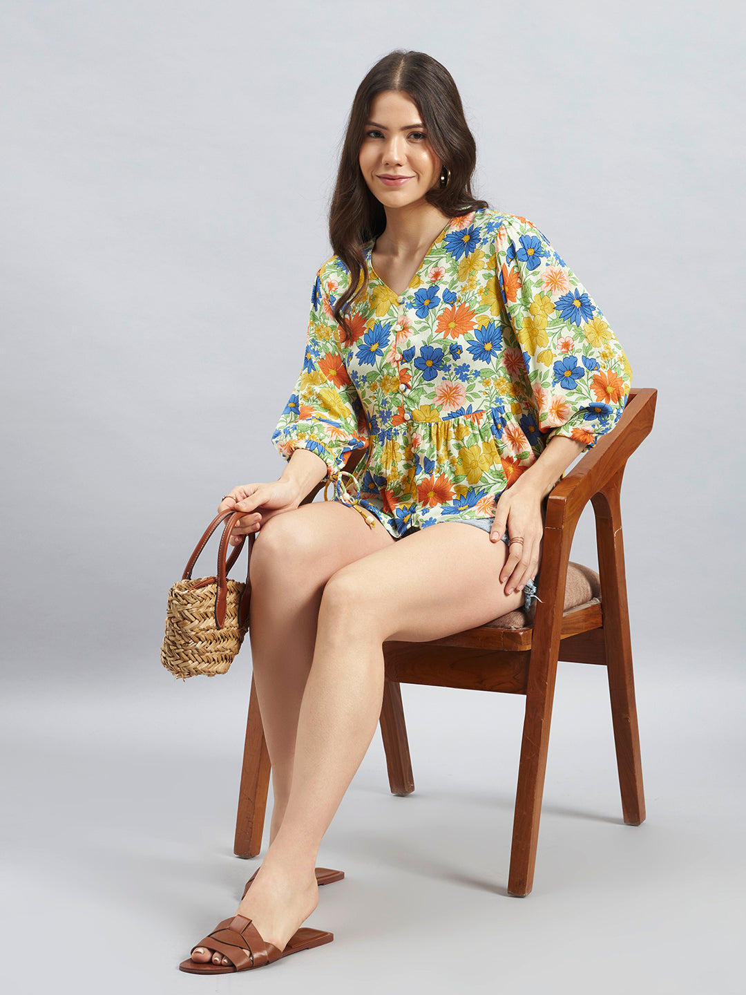 Floral Printed Rayon Peplum Top