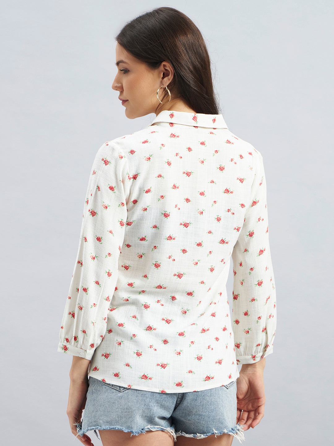White Floral Printed Peplum Viscose Top