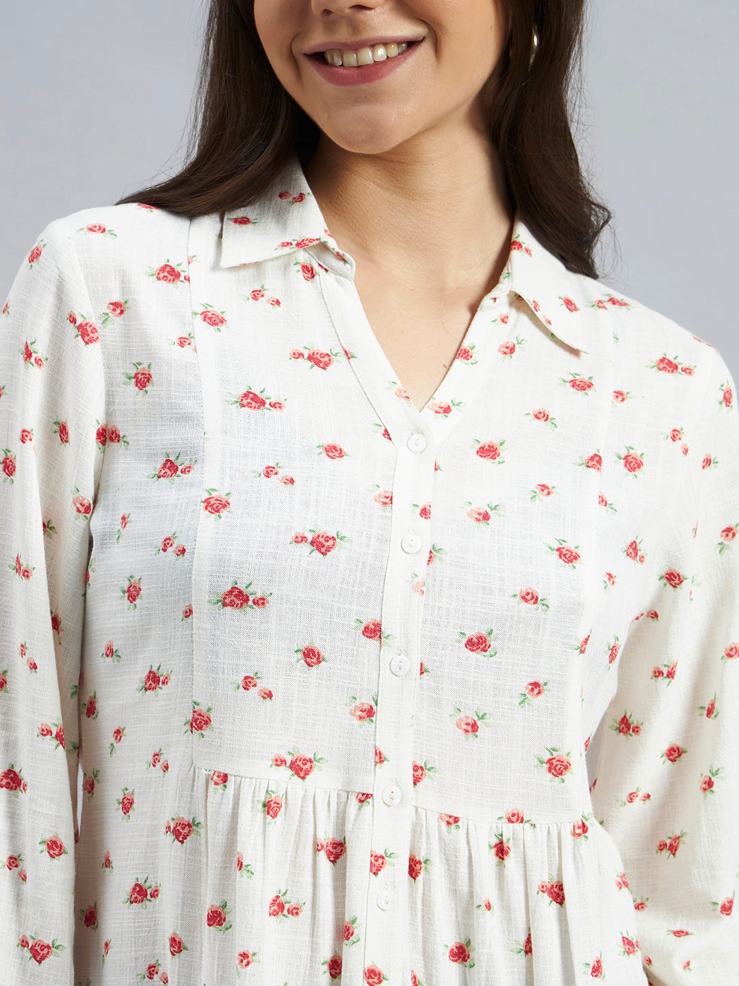 White Floral Printed Peplum Viscose Top