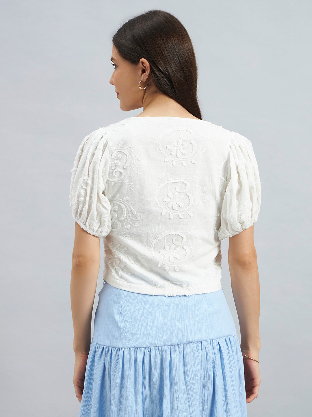 White Cotton Embroidered Crop Top