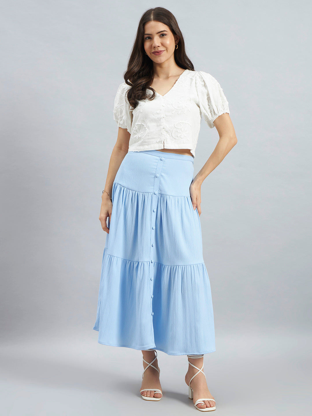 White Cotton Embroidered Crop Top