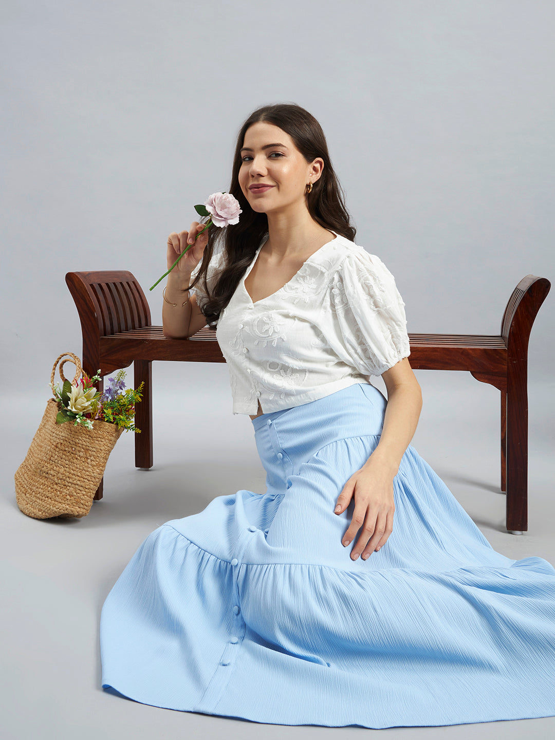 White Cotton Embroidered Crop Top