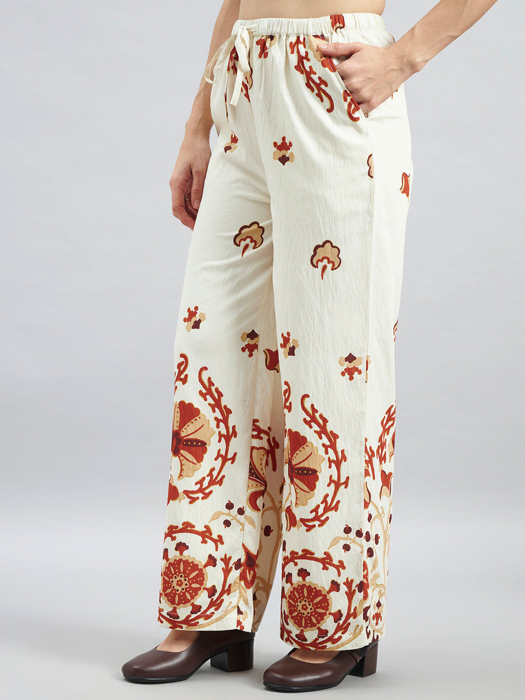 Women’s Cream Viscose Placement Printed Co-Ord Set