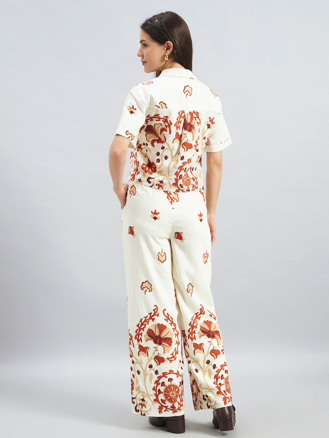 Women’s Cream Viscose Placement Printed Co-Ord Set