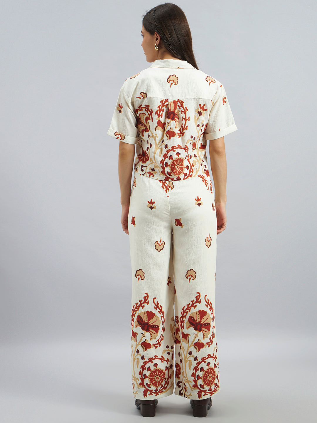 Women’s Cream Viscose Placement Printed Co-Ord Set