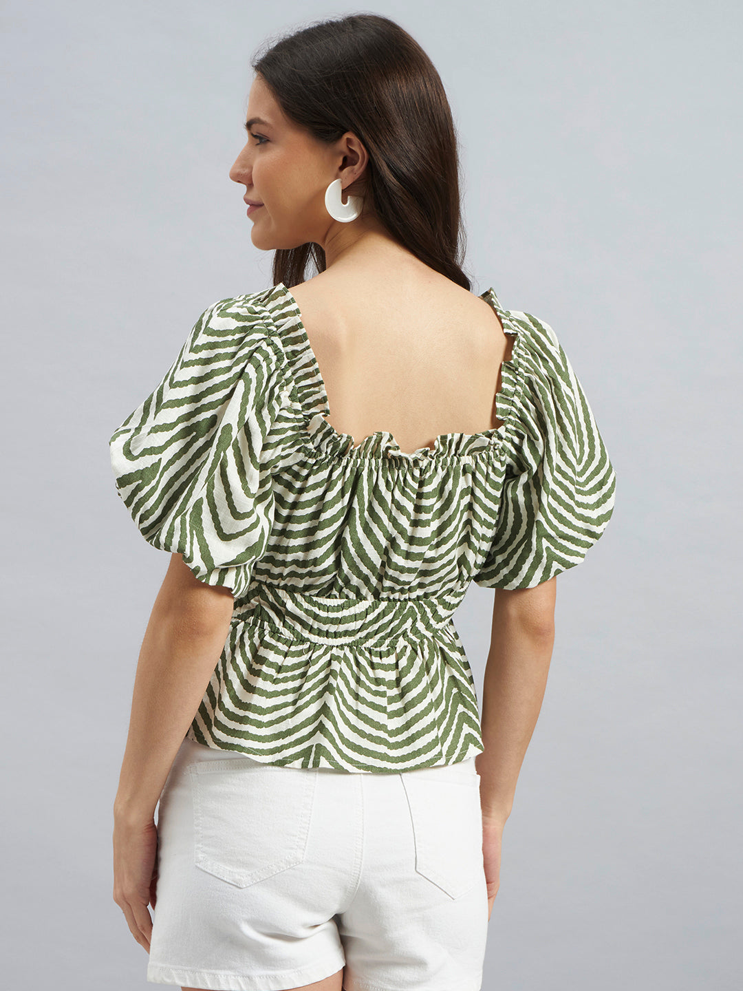 Green Abstract Print Peplum Top