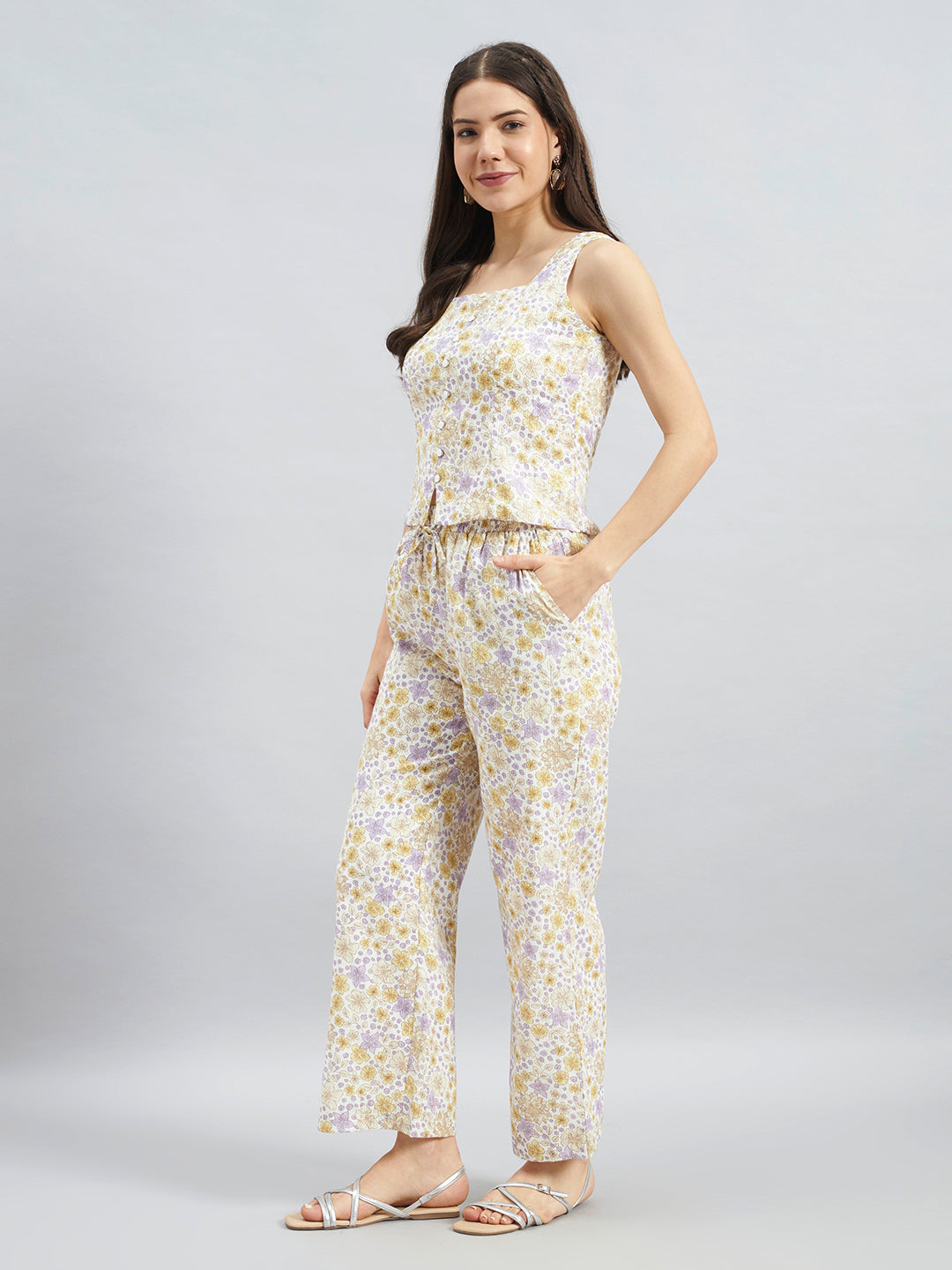Ivory Floral Printed Cotton Co-ord Set