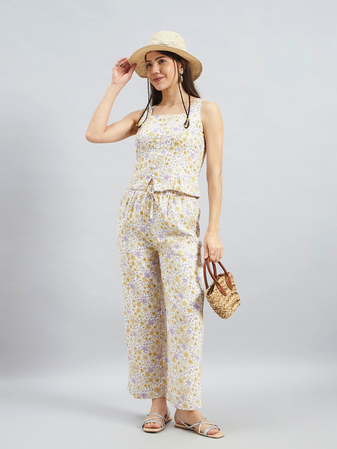 Ivory Floral Printed Cotton Co-ord Set