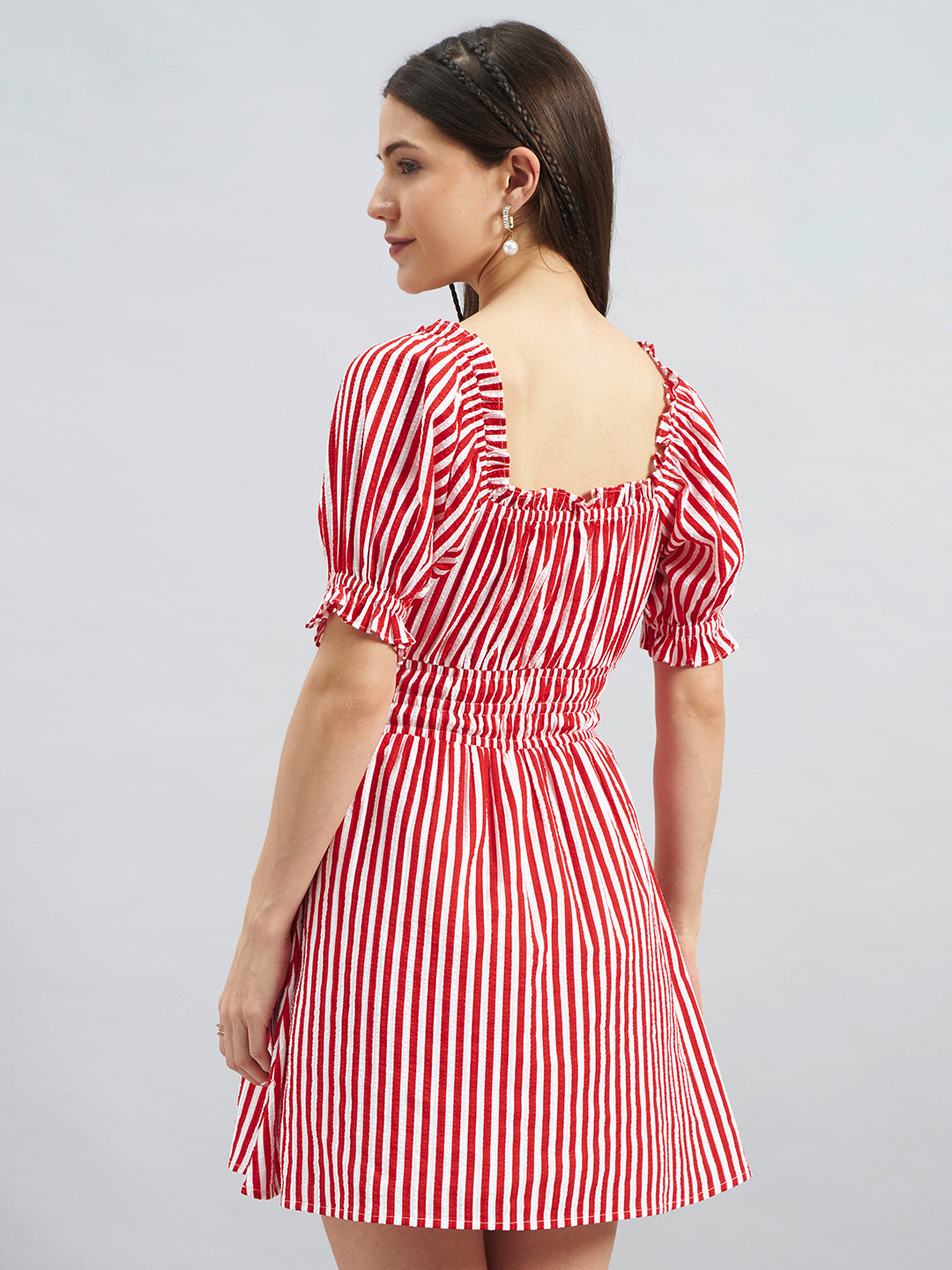 Red & White Striped Cotton Fit & Flare Dress