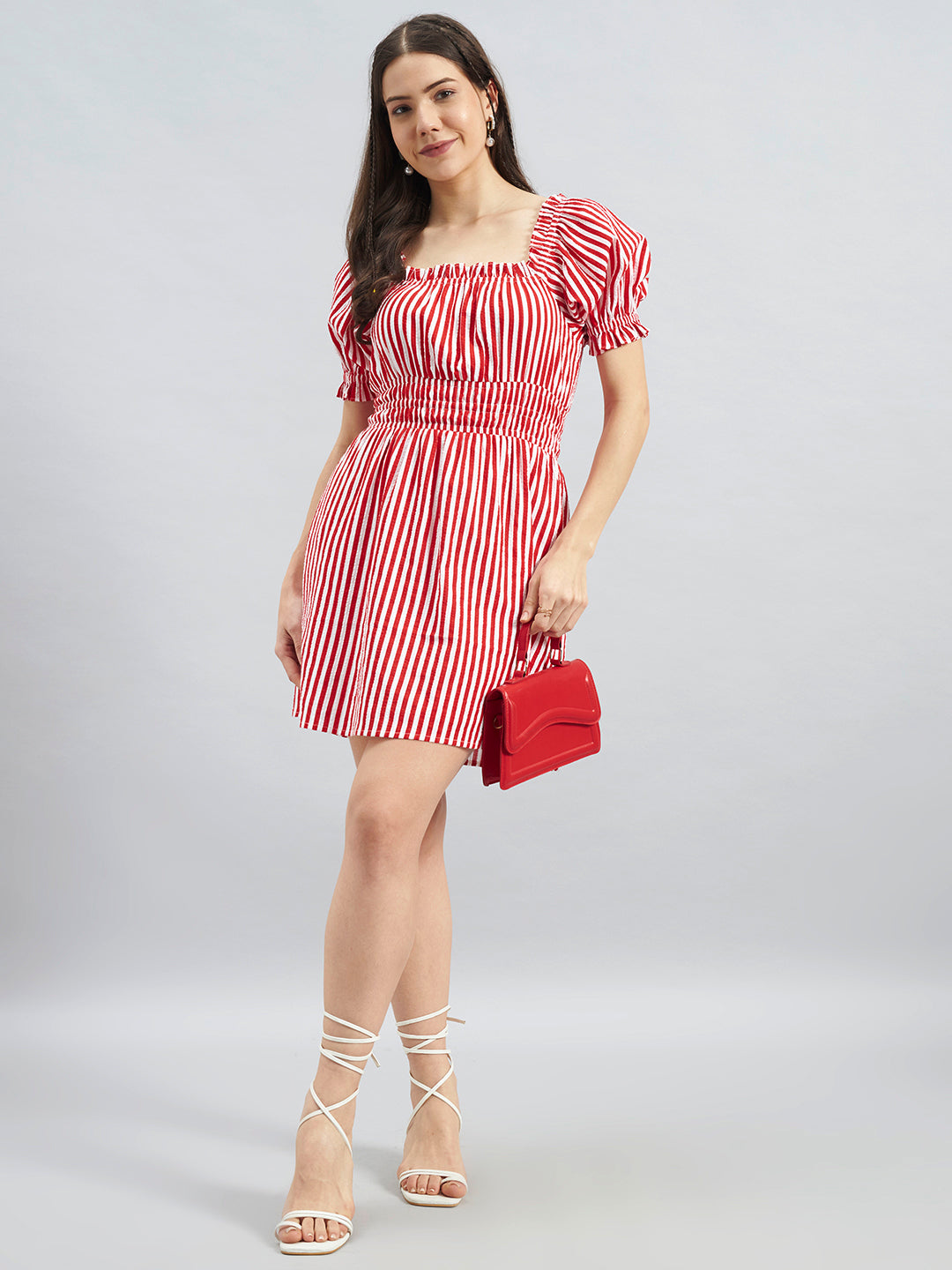 Red & White Striped Cotton Fit & Flare Dress