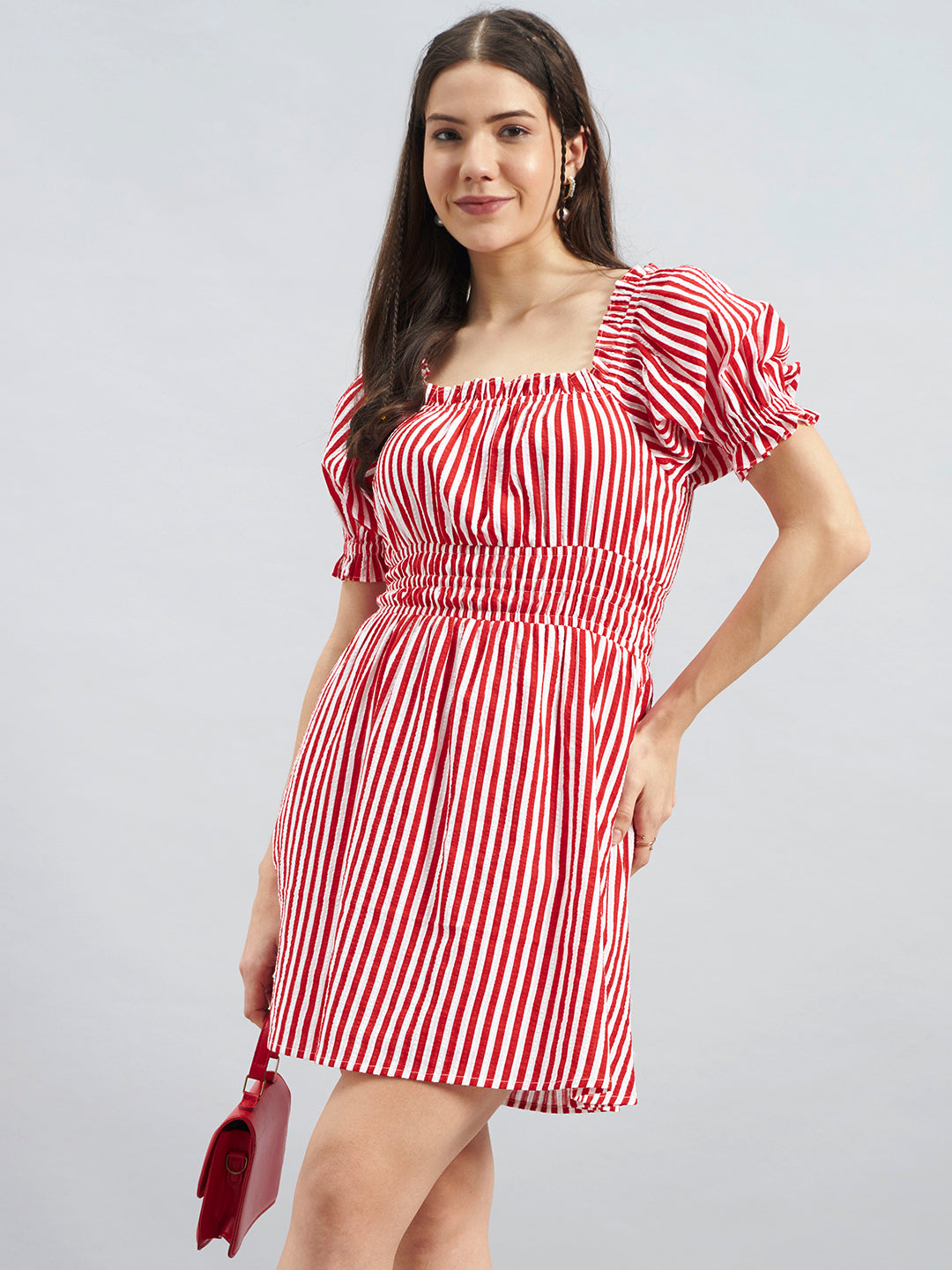 Red & White Striped Cotton Fit & Flare Dress