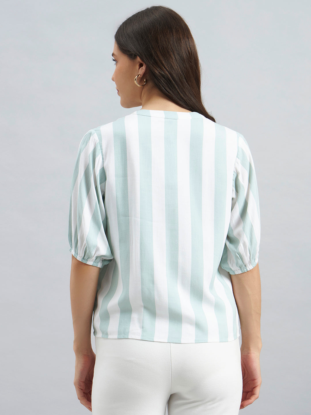 Mint Green & White Striped Rayon Top