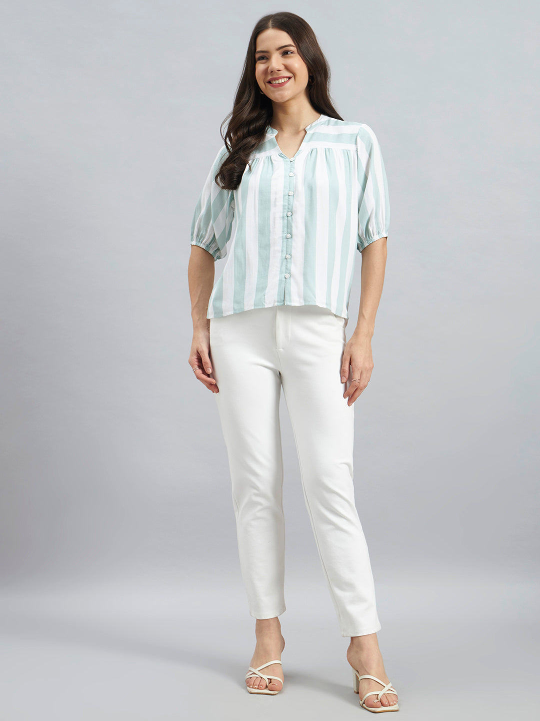 Mint Green & White Striped Rayon Top