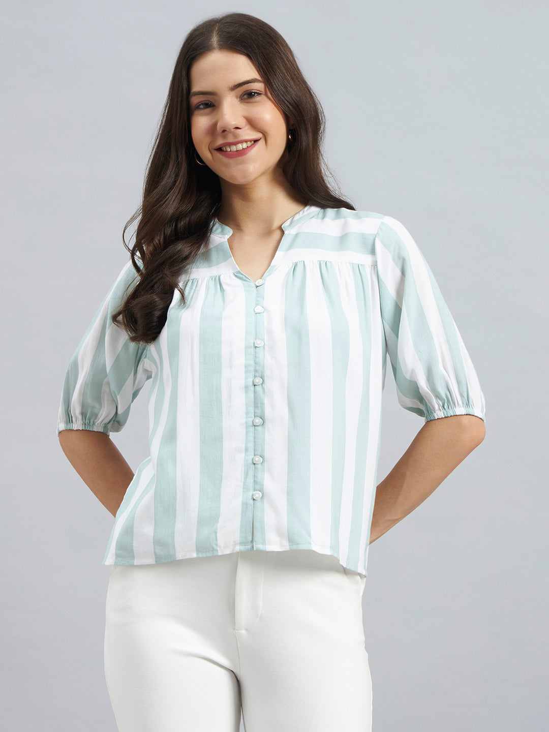 Mint Green & White Striped Rayon Top
