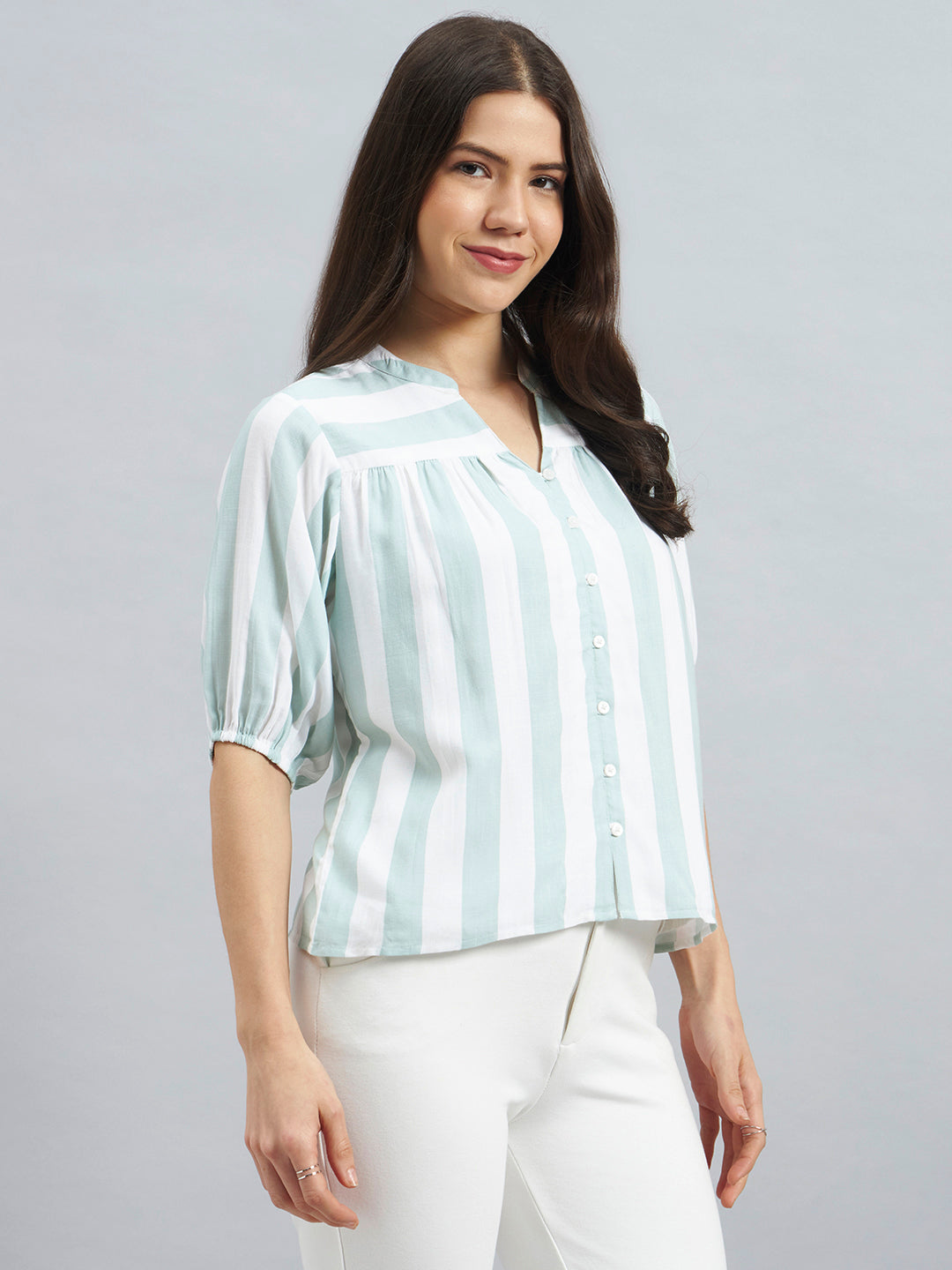 Mint Green & White Striped Rayon Top