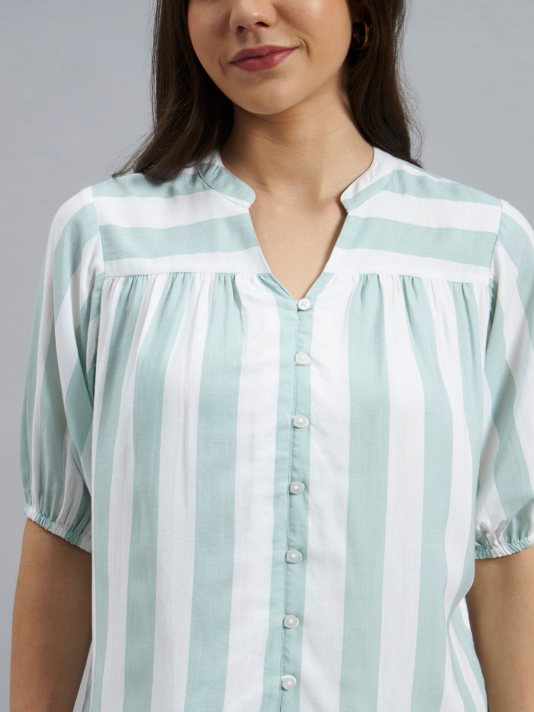 Mint Green & White Striped Rayon Top