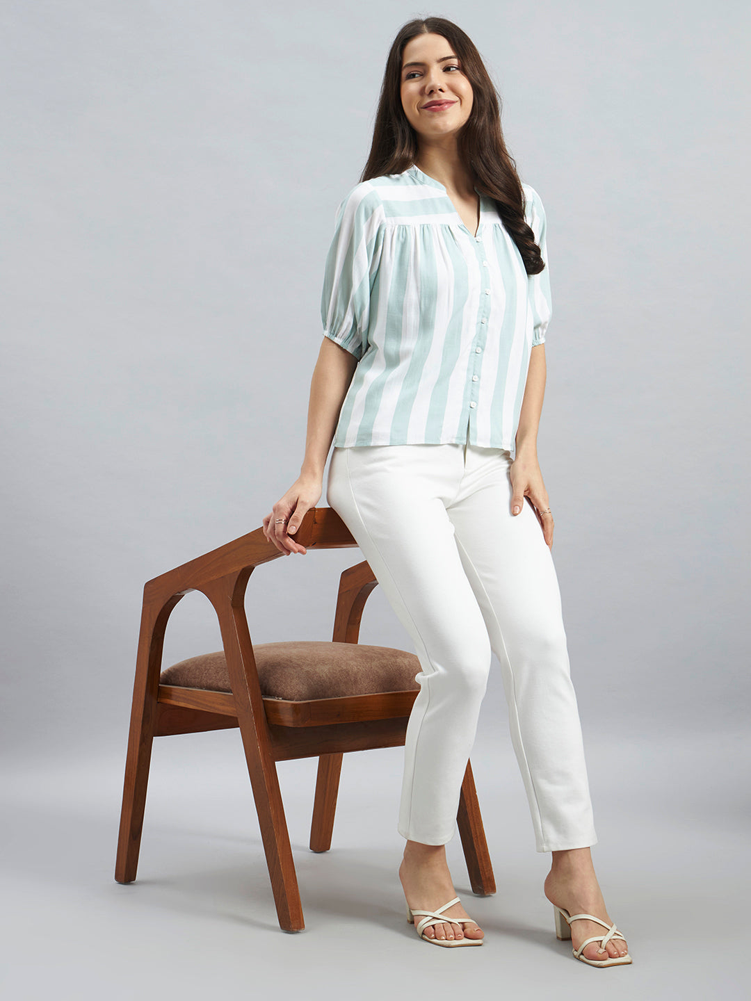 Mint Green & White Striped Rayon Top
