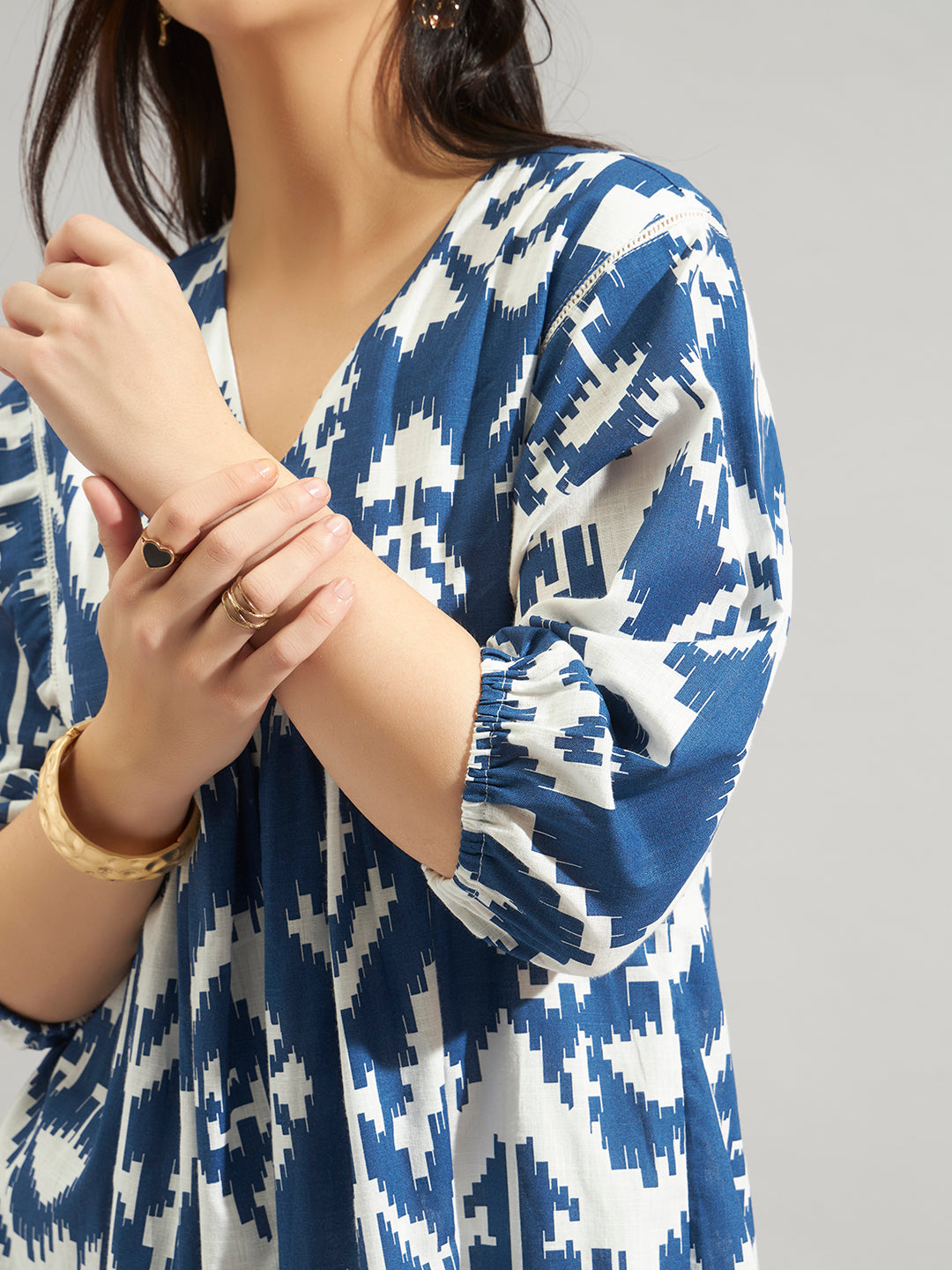 Women Blue & White Printed Fit and Flare Mini Dress