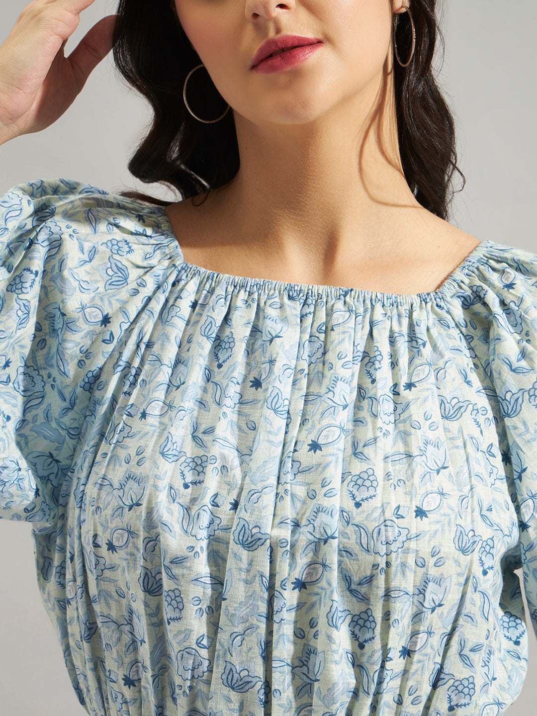 Women Blue Printed Off Shoulder Top